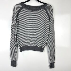 Lululemon Women's Devi Crewneck Cotton Knit Sweater Grey Striped Cozy Pullover